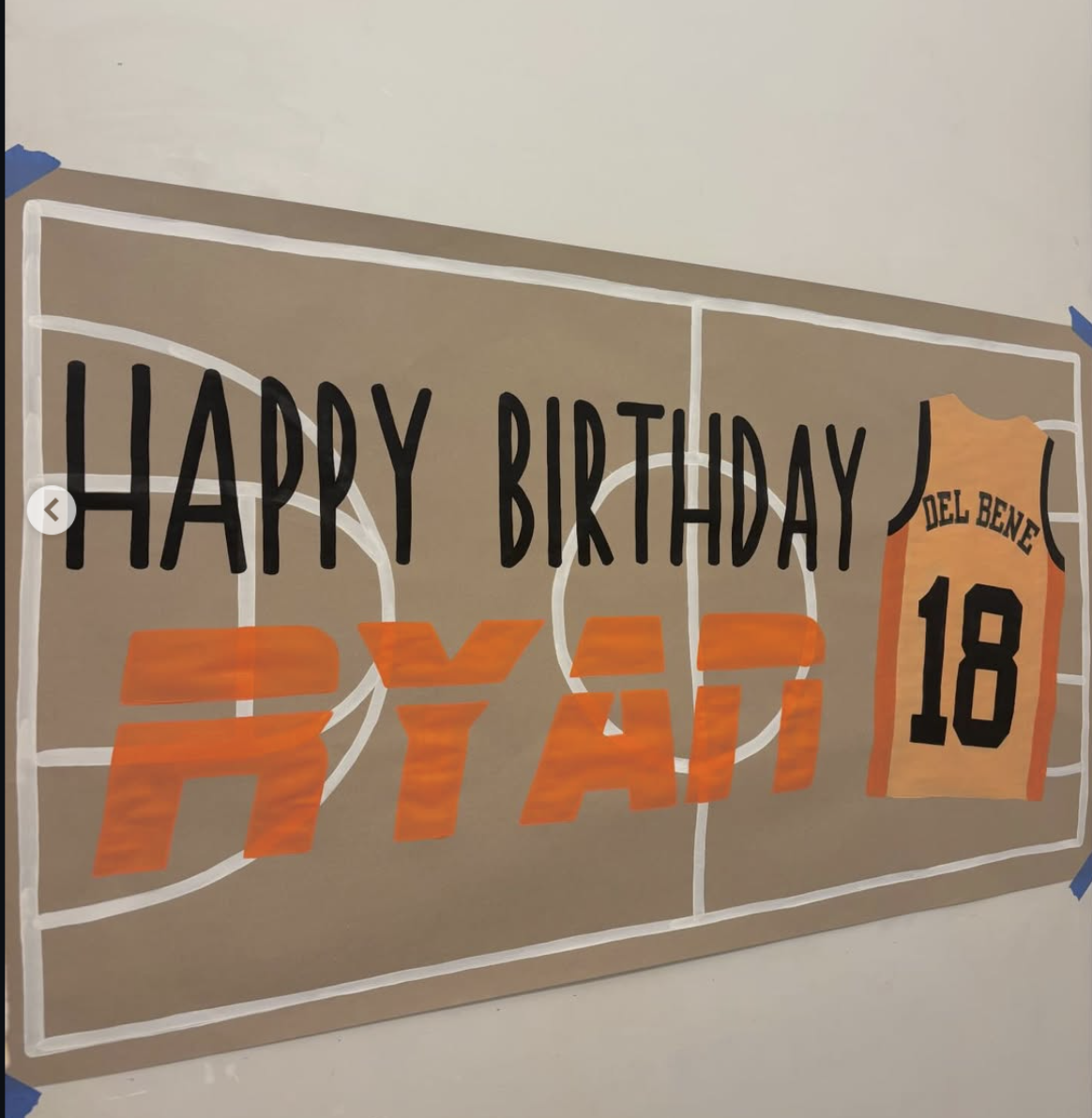 Basketball court themed birthday banner reading Happy Birthday Ryan